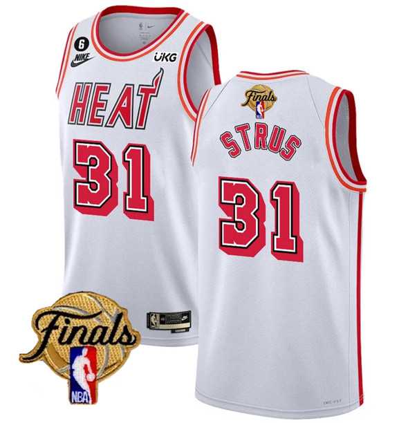 Men's Miami Heat #31 Max Strus White 2023 Finals Classic Edition With NO.6 Patch Stitched Basketball Jersey Dzhi